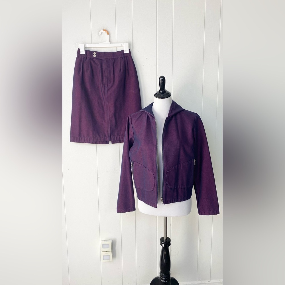 Newport News Jeanology VTG Denim Jacket & Skirt Set Sz 4 Purple Iridescent
